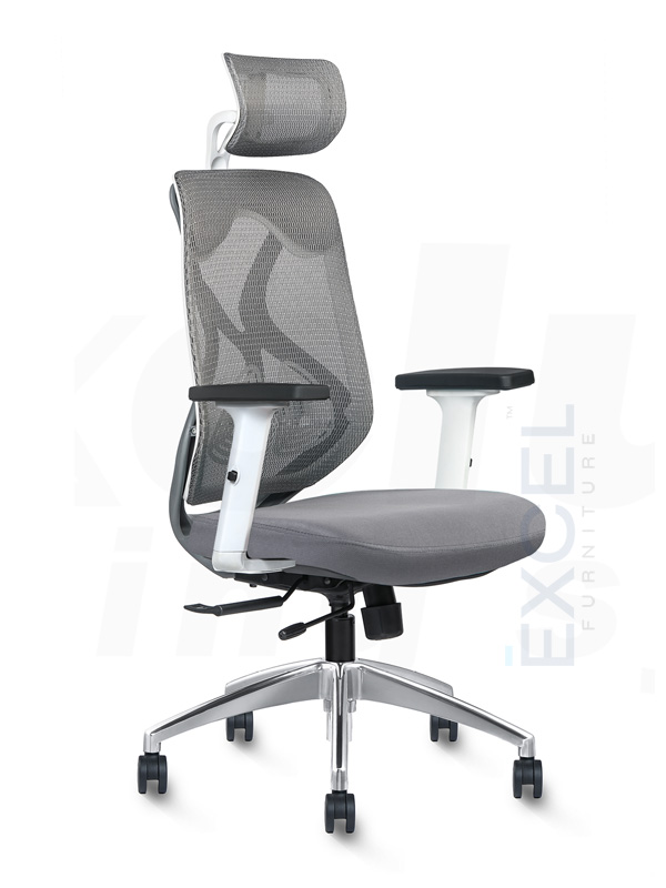 High Back Adjustable Handle White Ergonomic Boss and Executive Chair EF-EC111 with Grey and White Mesh Fabrice and Plastic 